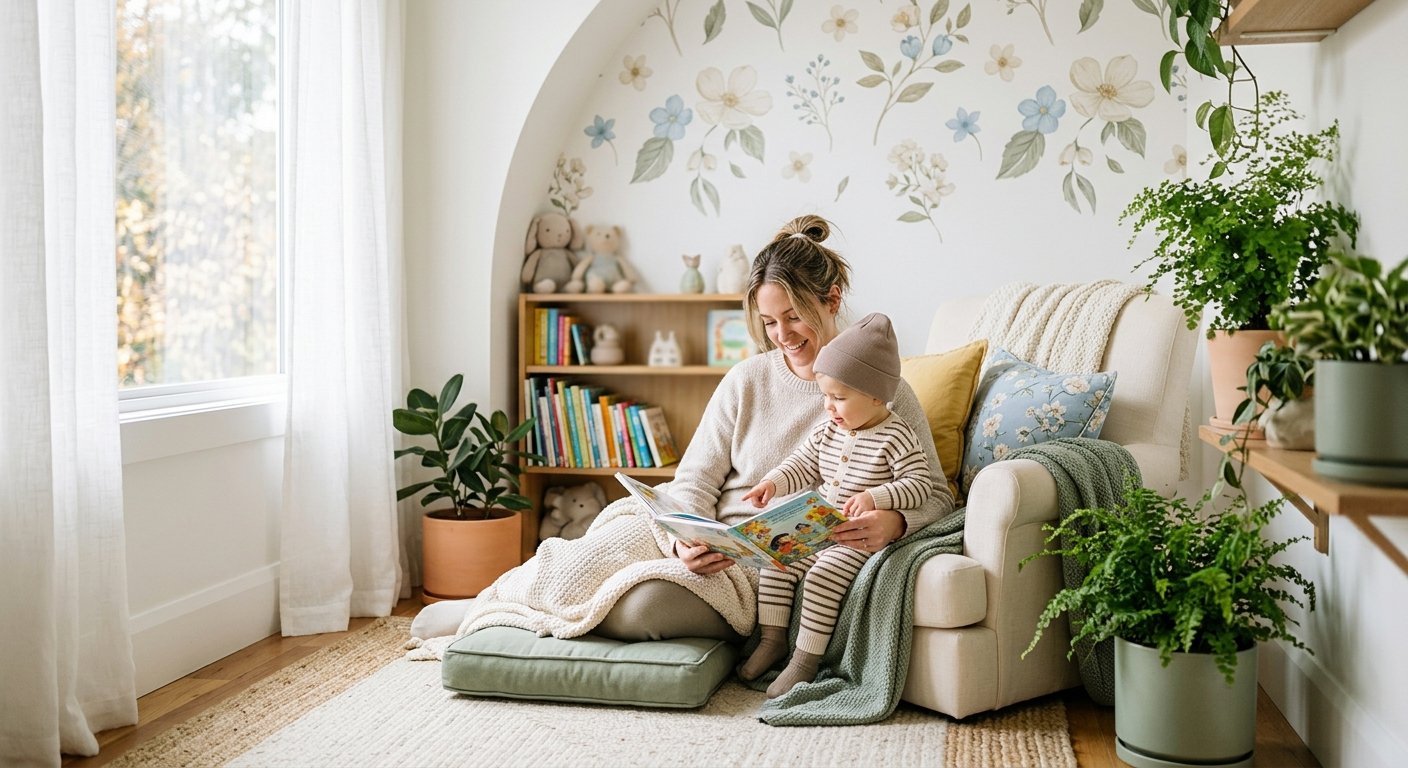 A parent helping a child practice speech at home