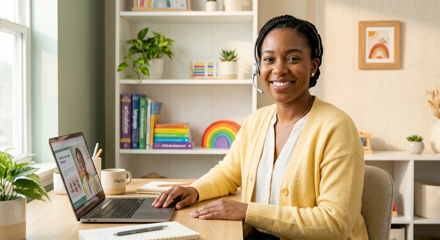 Ms. Courtney, licensed and ASHA-certified pediatric speech-language pathologist and founder of Bloom Speech Therapy