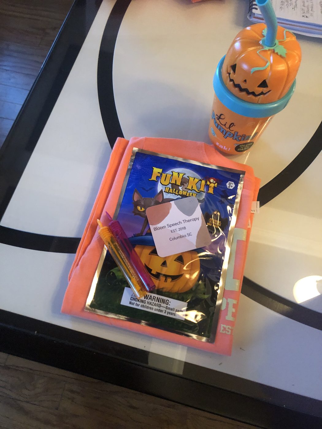 A Bloom Speech Therapy take-home fun kit with activities and markers